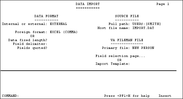 Example of a Data Import Form.