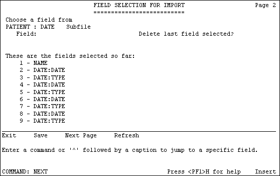 Example of the Field Selection for Import Form.