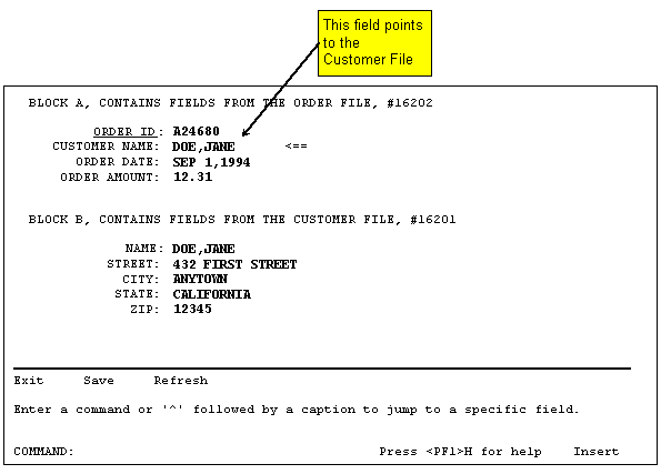 Example of a Form with Forward-Pointer Relational Navigation.