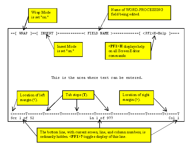 Example of a WORD-PROCESSING Field in the Screen Editor.