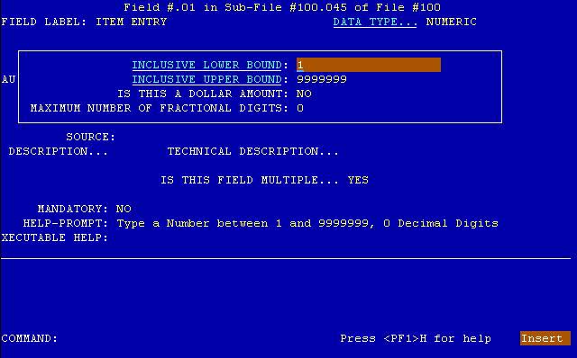 Example of a NUMERIC DATA TYPE in Screen Mode.